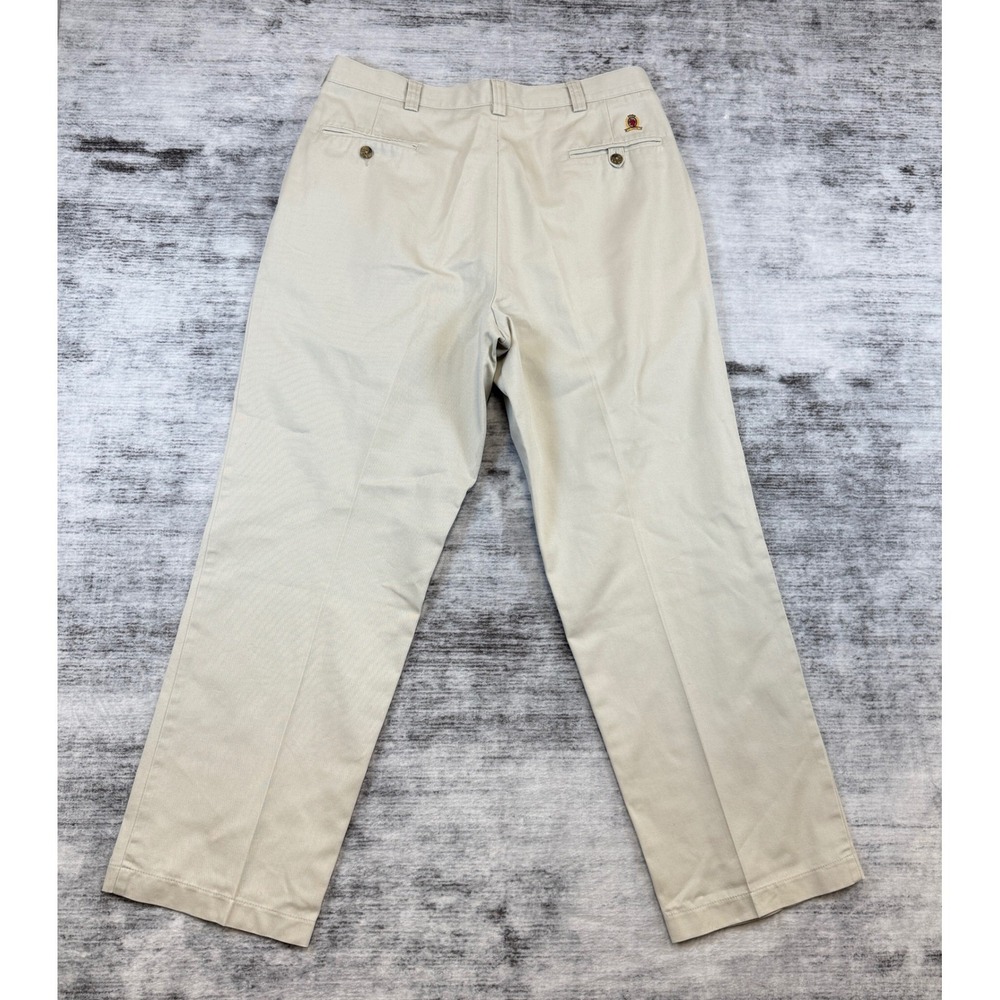 Tommy Hilfiger Mens Pleated Chino Pants Beige Khaki Cotton 36x30 Straight Leg‎ - Picture 2 of 9